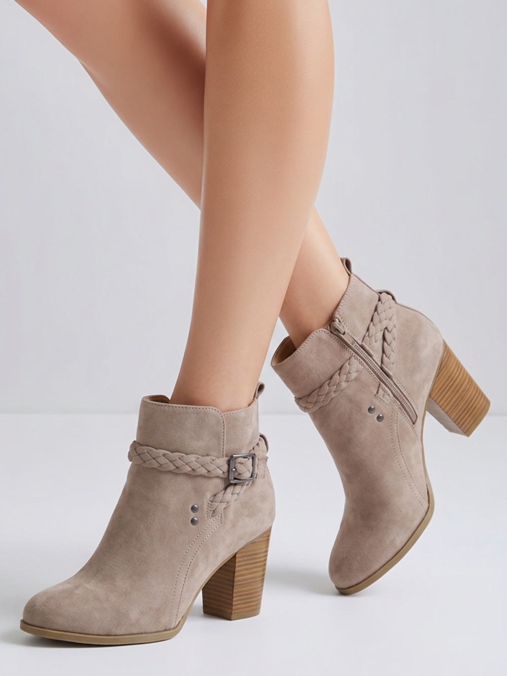 Report Madonna faux suede booties ankle size‎ zip  size 9 braided trim buckle
